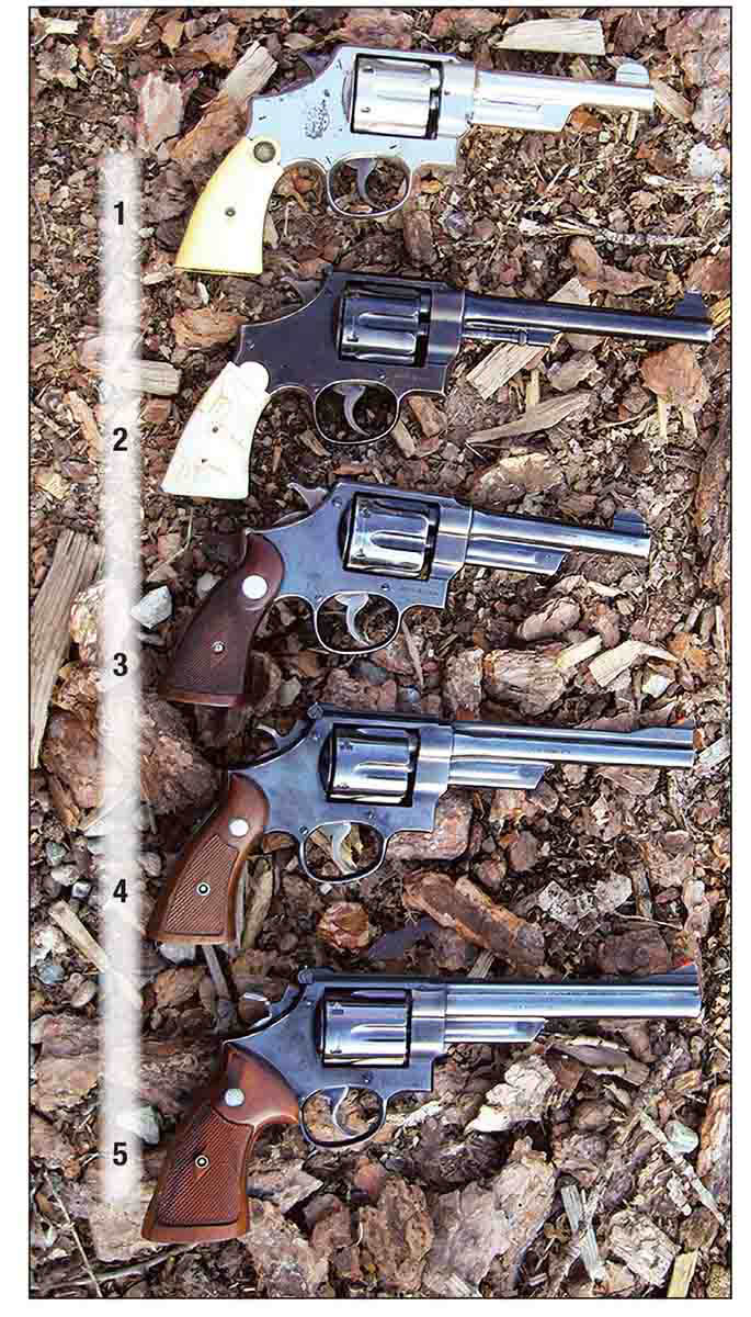The Smith & Wesson .44 Magnum (later known as the Model 29) was an evolution of the Hand Ejector revolvers. Revolvers include: (1) First Model Hand Ejector (aka Triple Lock) .44 Special, (2) Second Model Hand Ejector Target .44 Special, (3) Third Model Hand Ejector .44 Special, (4) Fourth Model Hand Ejector Target .44 Special and (5) pre-Model 29 .44 Magnum.